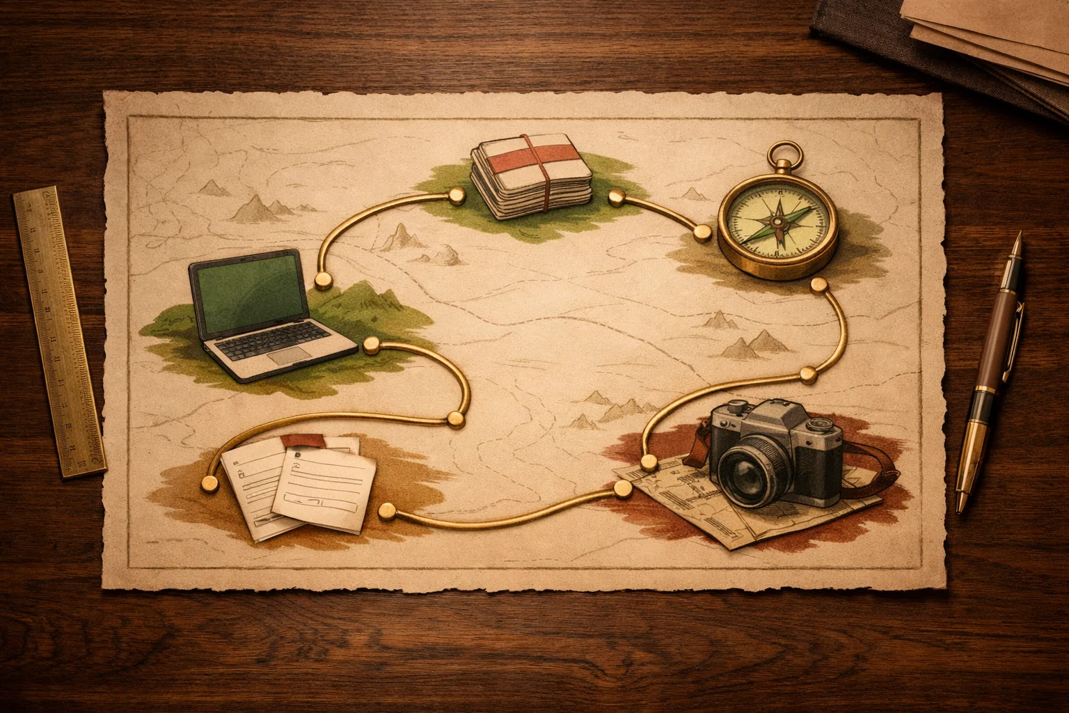 A route map connecting AI workshops, courses, strategy, and photography education