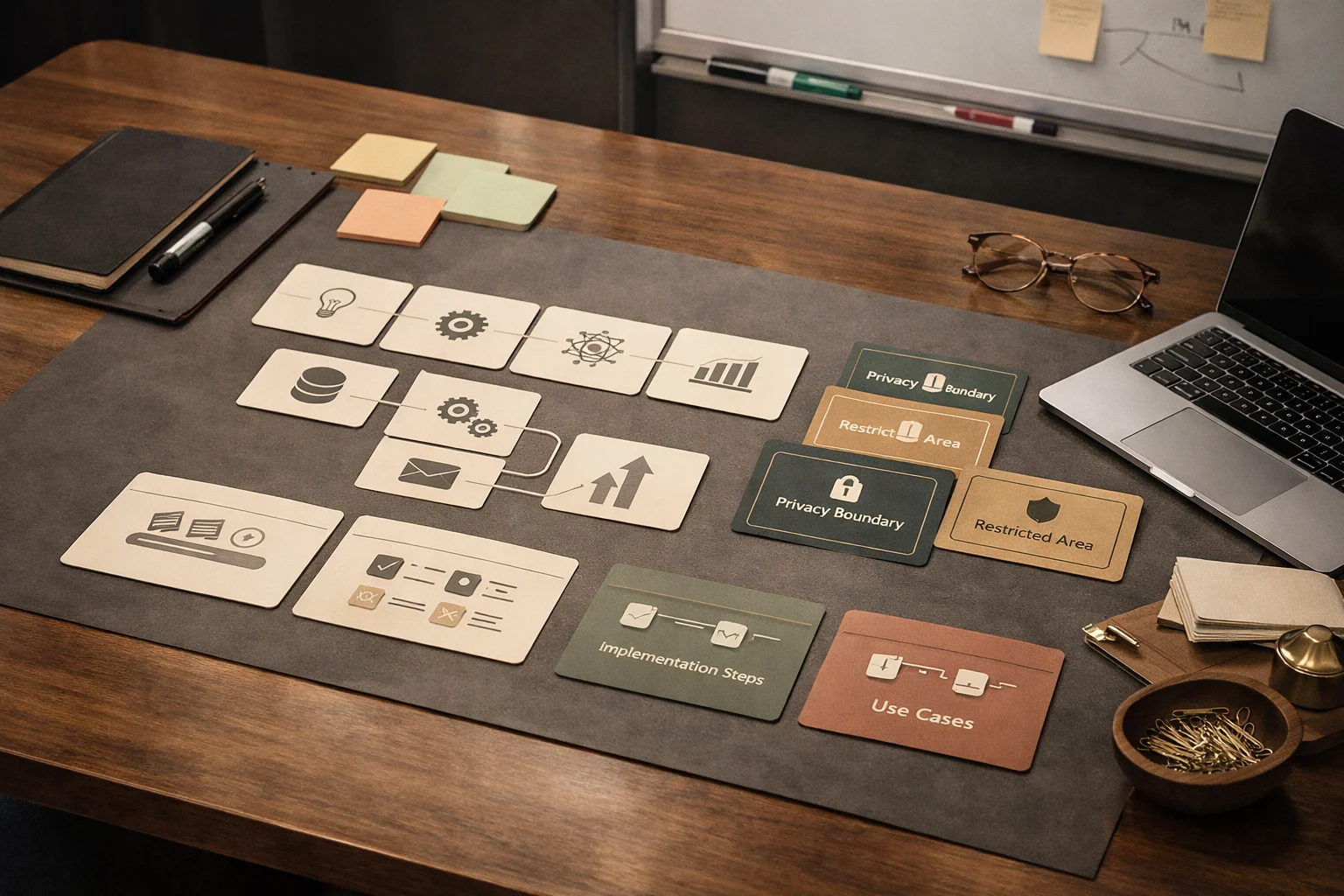 A business AI training table with workflow cards and implementation notes