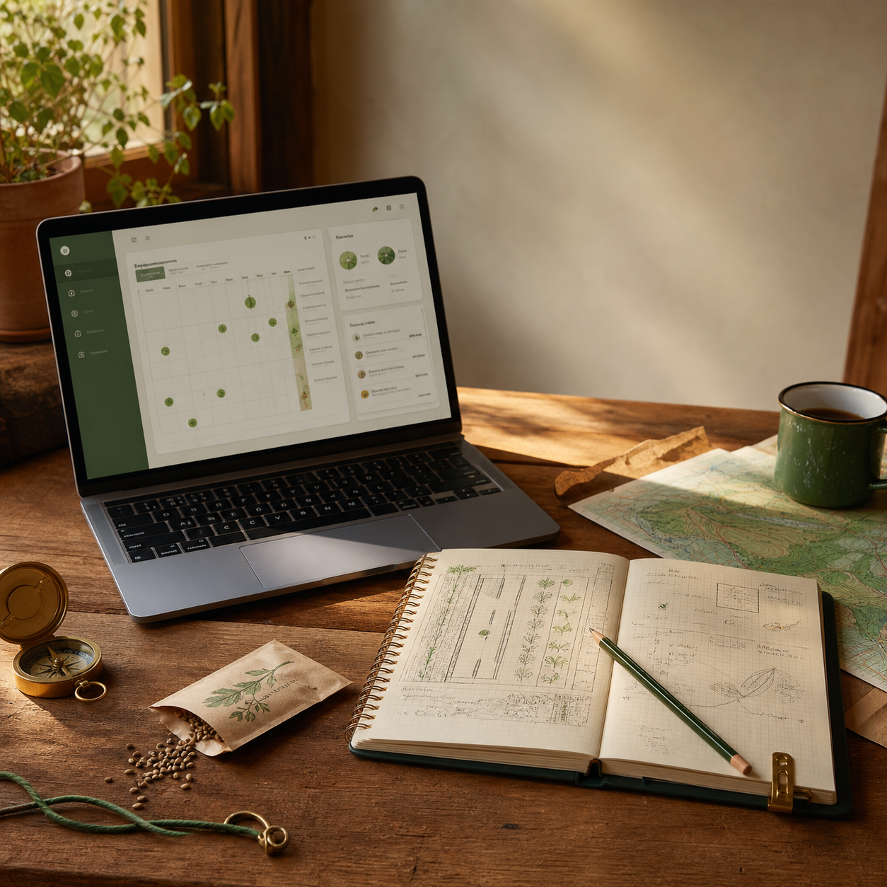 A laptop beside a notebook showing the kind of project planning Homegrown Builders teaches