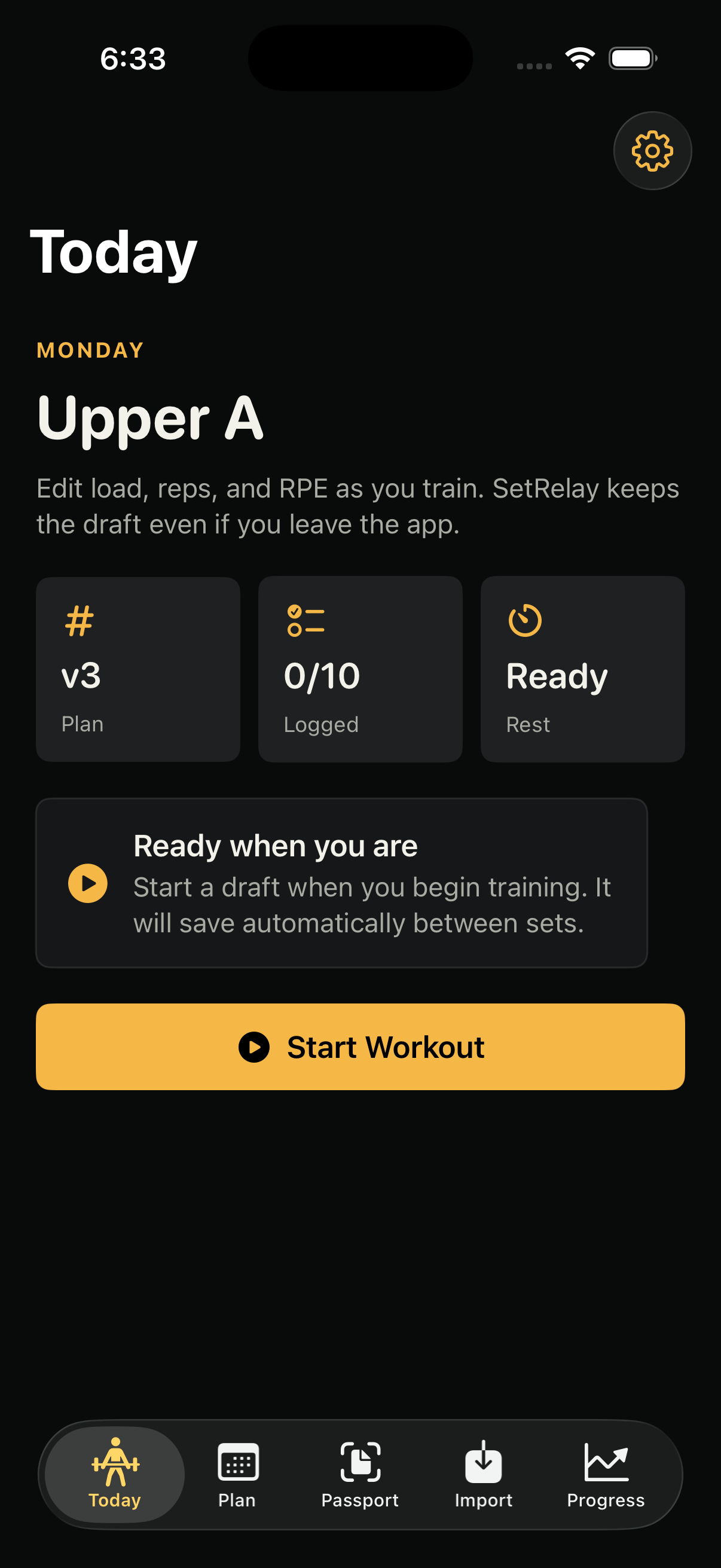 SetRelay Today workout screen preview