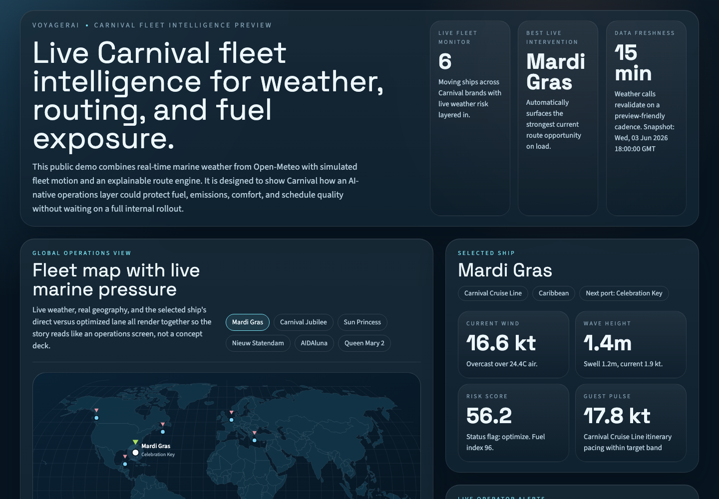 VoyagerAI Carnival fleet intelligence dashboard preview